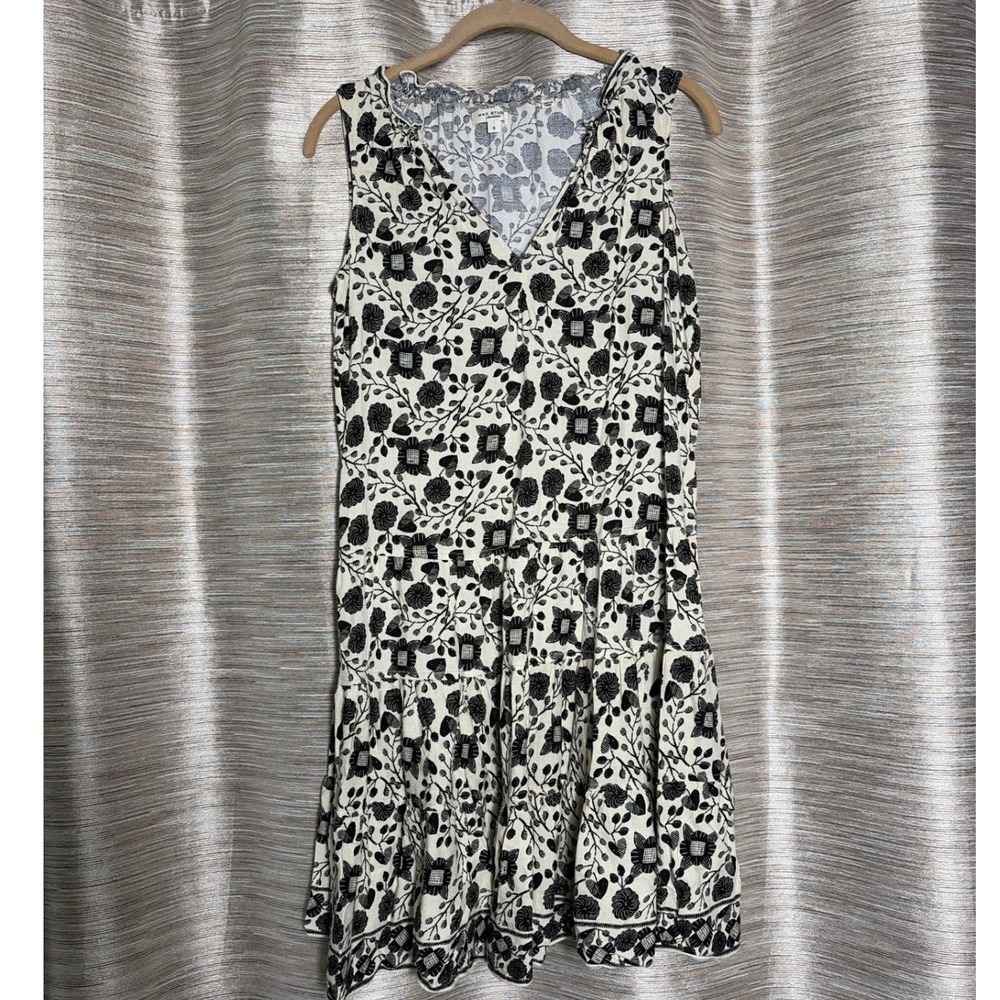Max Studio London Womens Black Cream Floral Tiered V-Neck Mini Dress S 4903R55